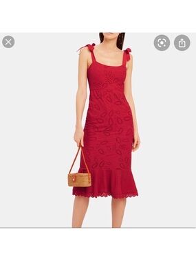 Saloni Rosie red broderie midi dress eyelet size 0